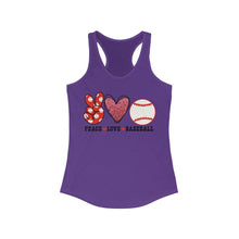 Load image into Gallery viewer, Peace Love Baseball - Women&#39;s Ideal Racerback Tank
