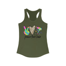 Load image into Gallery viewer, Peace Love Hair (w/Gold Heart) - Women&#39;s Ideal Racerback Tank
