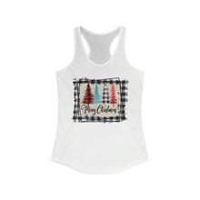 Load image into Gallery viewer, Merry Christmas w/trees with black border - Women&#39;s Ideal Racerback Tank
