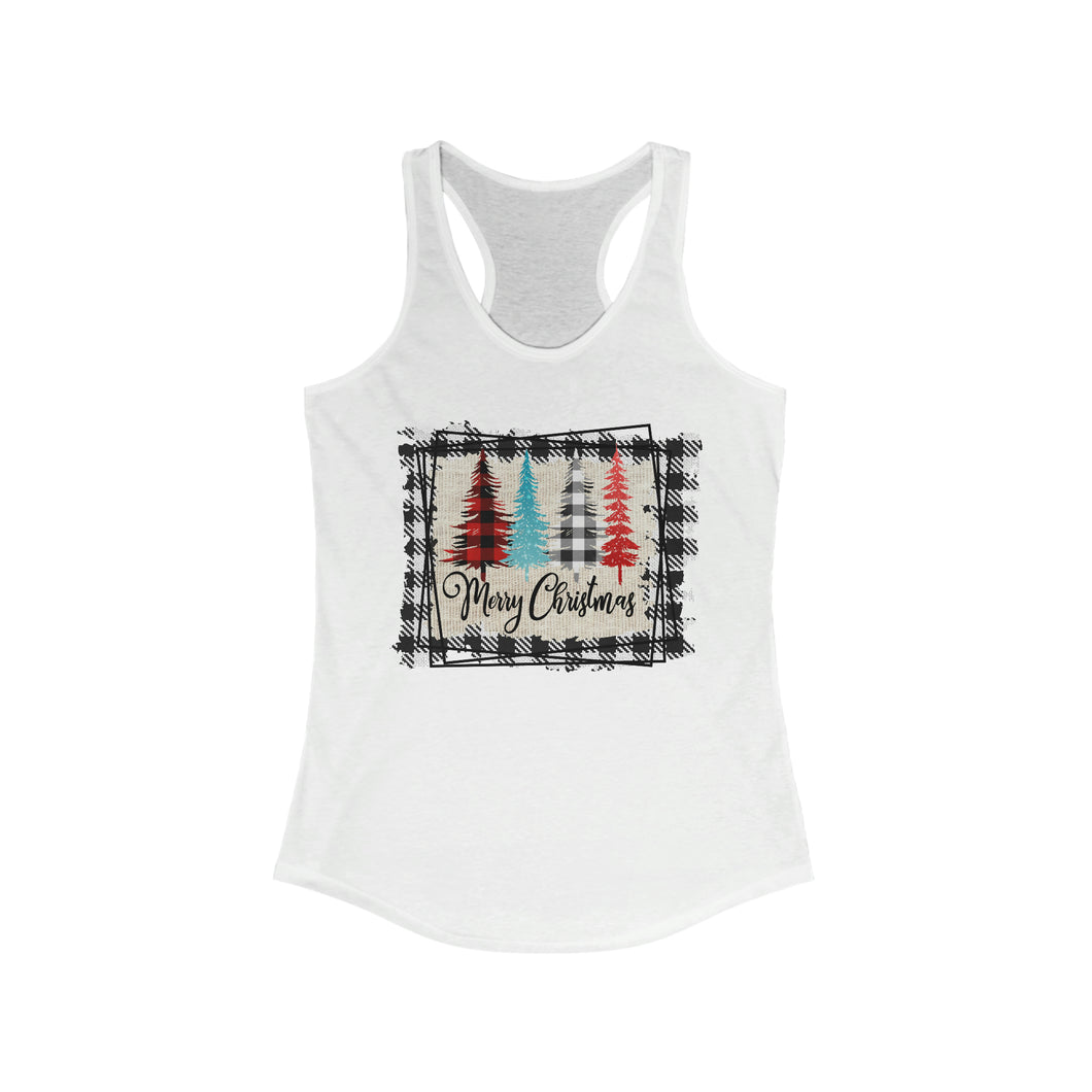 Merry Christmas w/trees with black border - Women's Ideal Racerback Tank