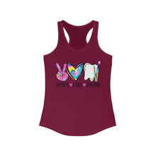 Load image into Gallery viewer, Peace Love Dental (w/Tie Dye Heart) - Women&#39;s Ideal Racerback Tank
