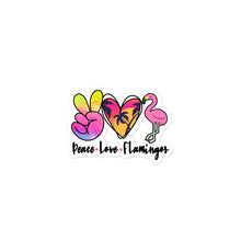 Load image into Gallery viewer, Peace Love Flamingos  - Bubble-free stickers
