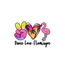 Load image into Gallery viewer, Peace Love Flamingos  - Bubble-free stickers
