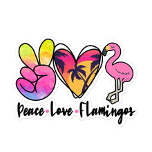 Load image into Gallery viewer, Peace Love Flamingos  - Bubble-free stickers
