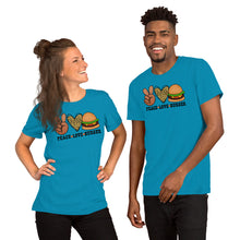 Load image into Gallery viewer, Peace Love Burger - Short-Sleeve Unisex T-Shirt
