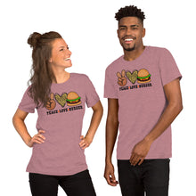 Load image into Gallery viewer, Peace Love Burger - Short-Sleeve Unisex T-Shirt
