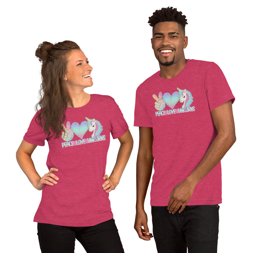 Peace Love Unicorns - Short-Sleeve Unisex T-Shirt