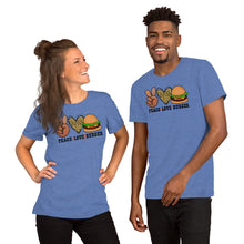 Load image into Gallery viewer, Peace Love Burger - Short-Sleeve Unisex T-Shirt
