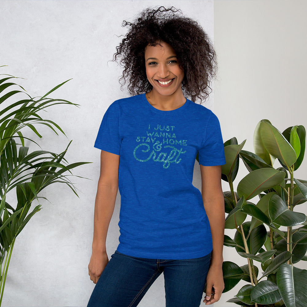 Stay Home And Craft - Aqua - Glitter - Short-Sleeve Unisex T-Shirt