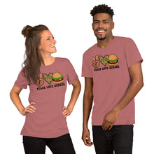 Load image into Gallery viewer, Peace Love Burger - Short-Sleeve Unisex T-Shirt
