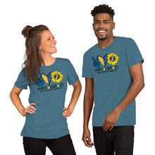 Load image into Gallery viewer, Peace Love T21 Down Syndrome Sunflower - Short-Sleeve Unisex T-Shirt
