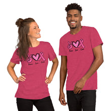 Load image into Gallery viewer, Peace-love-Cure Pink Ribbon - Short-Sleeve Unisex T-Shirt
