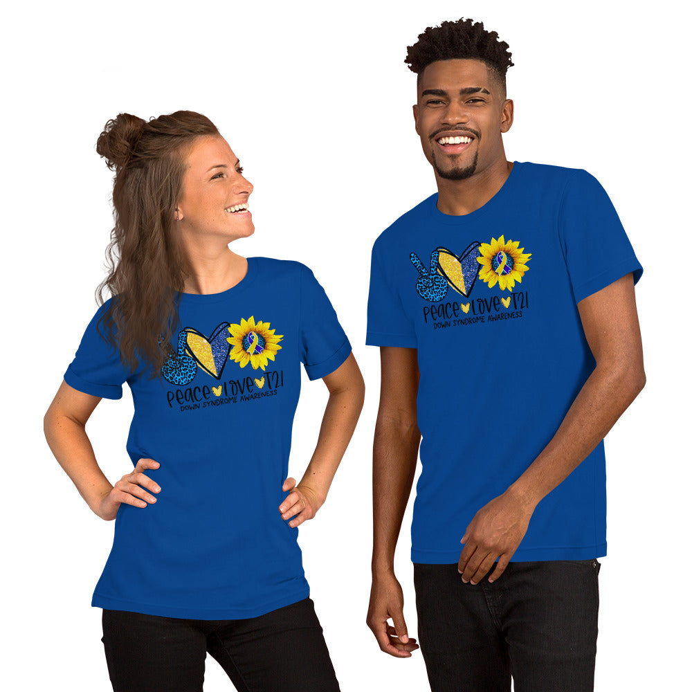 Peace Love T21 Down Syndrome Sunflower - Short-Sleeve Unisex T-Shirt